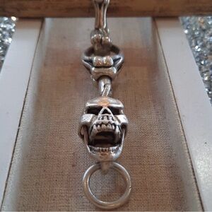 Heavyweight Skull Keychain 925 Sterling Silver Rare